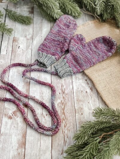 Hand-dyed merino corded mittens