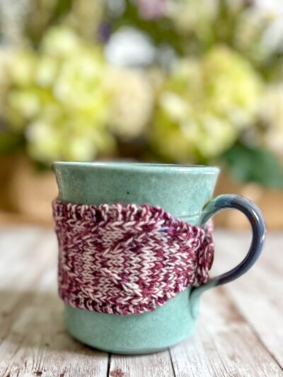 Hand-dyed merino mug cozy