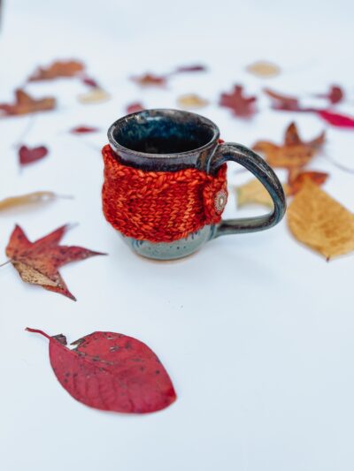 Hand-dyed merino mug cozy